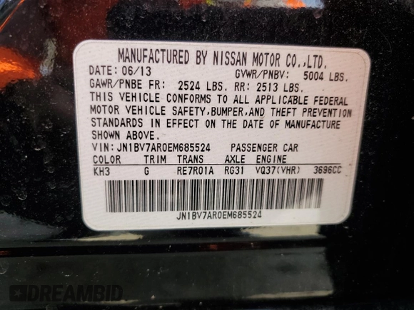 2014 Infiniti Q50 Premium with VIN JN1BV7AR0EM685524, listed as a Copart auction lot 53680535 with 175,661 mi miles and Clean Title. Bid and sale history available at carsss.com. Image 12.