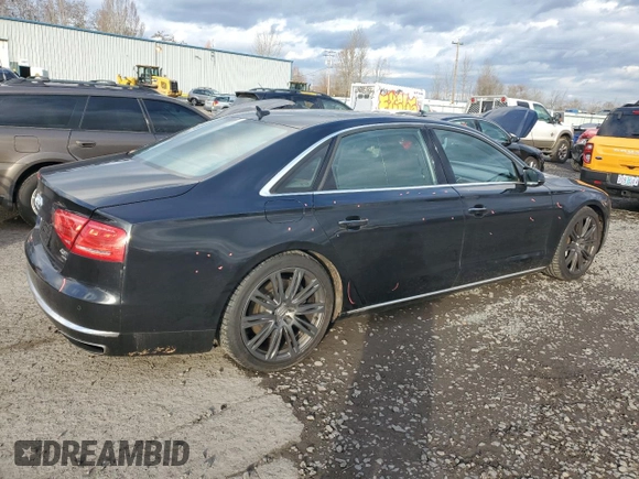 2014 Audi A8 4.0T with VIN WAUR2AFD5EN007518, listed as a Copart auction lot 44523935 with 108,277 mi miles and Salvage title. Bid and sale history available at DreamBid. Image 3.