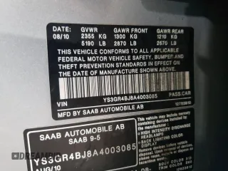 2010 Saab 9-5 Aero with VIN YS3GR4BJ8A4003085, listed as a Copart auction lot 73532824 with 0 mi miles and Salvage Title. Bid and sale history available at carsss.com. Image 12.