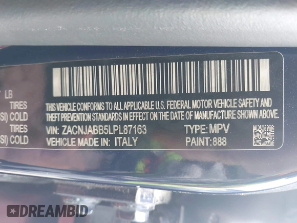 2020 Jeep Renegade Latitude with VIN ZACNJABB5LPL87163, listed as a IAAI auction lot 40948221 with 118,125 mi miles and . Bid and sale history available at DreamBid. Image 9.