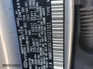 2018 Hyundai Kona SEL with VIN KM8K2CAA7JU121321, listed as a Copart auction lot 45602095 with 54,856 mi miles and Salvage Title. Bid and sale history available at carsss.com. Image 15.