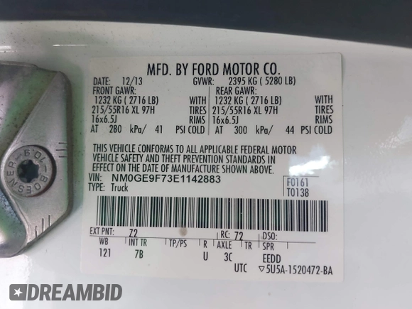 2014 Ford Transit Connect XLT z VIN NM0GE9F73E1142883, wystawiony jako IAAI lot #42574581 z przebiegiem 180 512 mil mil oraz . Historia ofert i sprzedaży dostępna na DreamBid. Obrazek 9.