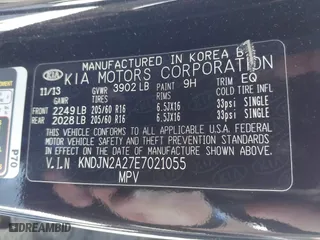 2014 Kia Soul with VIN KNDJN2A27E7021055, listed as a IAAI auction lot 41872138 with 31,955 mi miles. Bid and sale history available at carsss.com. Image 9.