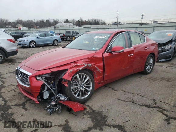2024 Infiniti Q50 Luxe with VIN JN1EV7BR4RM630852, listed as a Copart auction lot 44844395 with 12,051 mi miles and Salvage Title. Bid and sale history available at DreamBid. Image 1.