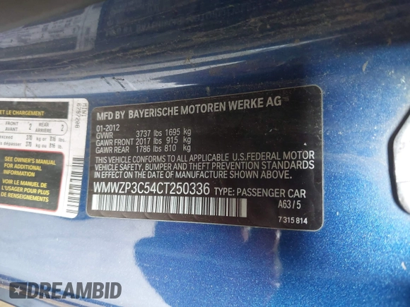 2012 MINI Convertible S with VIN WMWZP3C54CT250336, listed as a IAAI auction lot 42444813 with Not provided miles and . Bid and sale history available at DreamBid. Image 9.