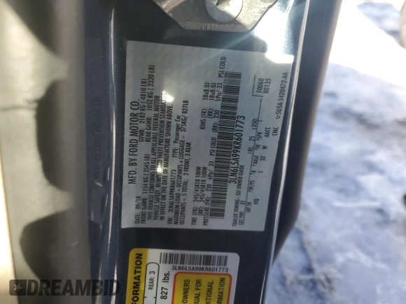 2019 Lincoln MKZ Standard with VIN 3LN6L5A99KR601773, listed as a Copart auction lot 89130415 with 60,857 mi miles and Salvage Title. Bid and sale history available at carsss.com. Image 12.