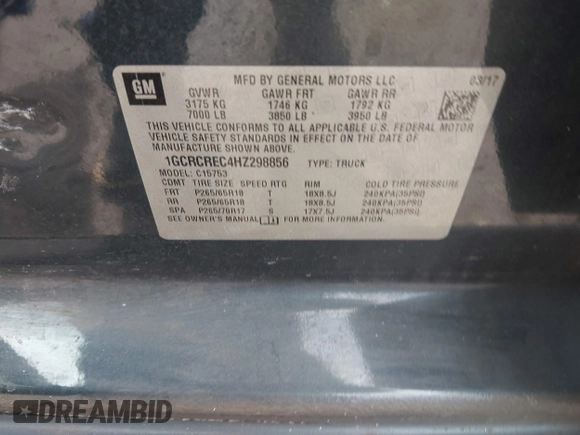 2017 Chevrolet Silverado 1500 LT with VIN 1GCRCREC4HZ298856, listed as a IAAI auction lot 42102225 with 147,501 mi miles and . Bid and sale history available at DreamBid. Image 9.