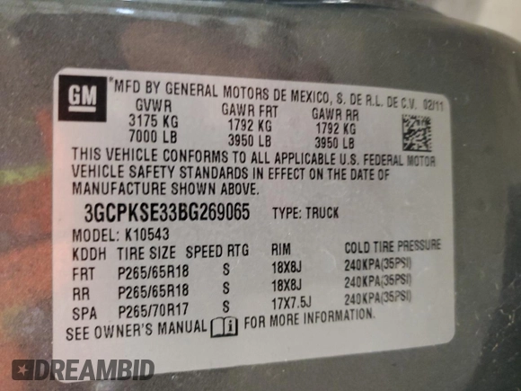 2011 Chevrolet Silverado 1500 LT with VIN 3GCPKSE33BG269065, listed as a Copart auction lot 50727245 with 91,338 mi miles and Salvage Title. Bid and sale history available at DreamBid. Image 13.
