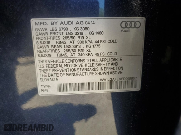 2014 Audi Q7 Premium Plus с VIN WA1LGAFE6ED019857, выставлен на аукционе Copart как лот 55865245 с пробегом 61 181 миль миль и Списание • Salvage title. История ставок и продаж доступна на DreamBid. Изображение 13.