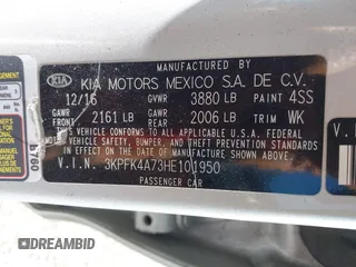 2017 Kia Forte LX with VIN 3KPFK4A73HE101950, listed as a IAAI auction lot 42023151 with 233,718 mi miles. Bid and sale history available at carsss.com. Image 9.
