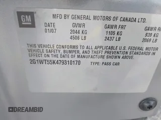 2007 Chevrolet Impala LT with VIN 2G1WT55K479310170, listed as a IAAI auction lot 42832135 with 102,876 mi miles and . Bid and sale history available at DreamBid. Image 9.