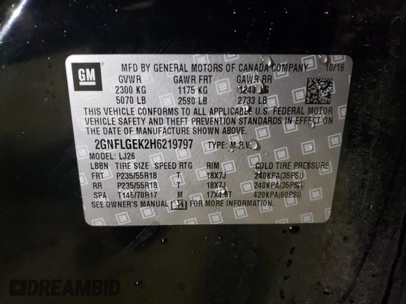 2017 Chevrolet Equinox Premier with VIN 2GNFLGEK2H6219797, listed as a Copart auction lot 80712444 with 97,069 mi miles and Salvage Title. Bid and sale history available at carsss.com. Image 15.