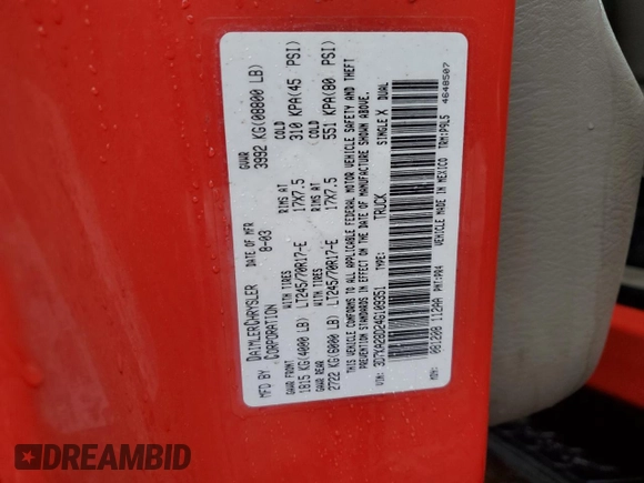 2004 Dodge 2500 SLT with VIN 3D7KA28D24G109351, listed as a Copart auction lot 46521585 with 68,462 mi miles and Salvage Title. Bid and sale history available at carsss.com. Image 12.