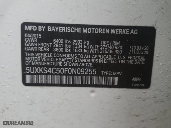 2015 BMW X5 xDrive35d with VIN 5UXKS4C50F0N09255, listed as a Copart auction lot 53791945 with 150,727 mi miles and Clean Title. Bid and sale history available at carsss.com. Image 12.
