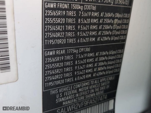 2015 Land Rover Range Rover Sport HSE with VIN SALWR2VF9FA527474, listed as a Copart auction lot 51935375 with 145,656 mi miles and Clean Title. Bid and sale history available at carsss.com. Image 13.