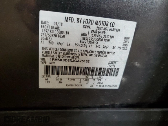 2018 Ford Explorer XLT with VIN 1FM5K8D8XJGA75162, listed as a Copart auction lot 58842785 with 118,892 mi miles and Salvage title. Bid and sale history available at DreamBid. Image 13.
