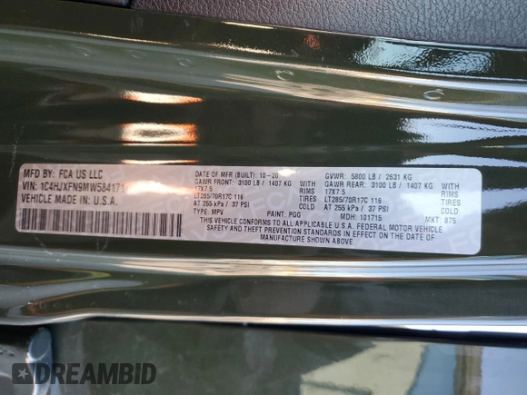2021 Jeep Wrangler Unlimited Rubicon with VIN 1C4HJXFN9MW584171, listed as a Copart auction lot 78895184 with Not Provided miles and Salvage Title. Bid and sale history available at DreamBid. Image 14.