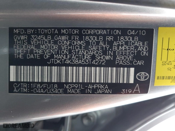 2010 Toyota Yaris with VIN JTDKT4K38A5314272, listed as a Copart auction lot 41746945 with 121,644 mi miles and Salvage Title. Bid and sale history available at carsss.com. Image 13.