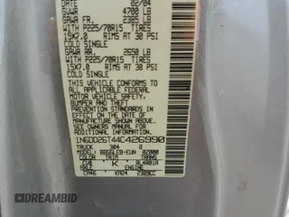 2004 Nissan Frontier XE z VIN 1N6DD26T44C426990, wystawiony jako Copart lot #61967785 z przebiegiem 352 486 mil mil oraz Czysty tytuł • Clean title. Historia ofert i sprzedaży dostępna na DreamBid. Obrazek 12.