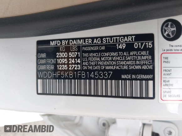 2015 Mercedes-Benz E 350 Sport with VIN WDDHF5KB1FB145337, listed as a IAAI auction lot 42137791 with 104,713 mi miles and . Bid and sale history available at DreamBid. Image 9.