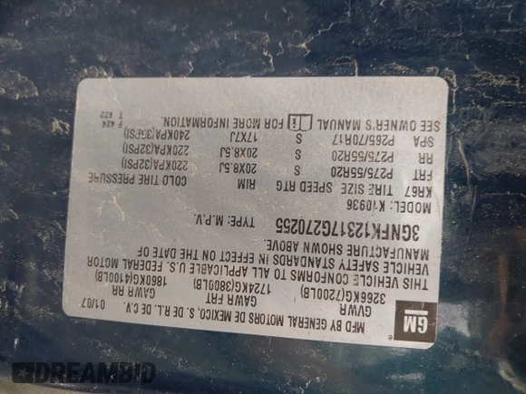 2007 Chevrolet Avalanche 3LT with VIN 3GNFK12317G270255, listed as a IAAI auction lot 42357614 with 306,932 mi miles and . Bid and sale history available at DreamBid. Image 9.