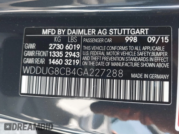 2016 Mercedes-Benz S 550 with VIN WDDUG8CB4GA227288, listed as a IAAI auction lot 41851012 with 71,752 mi miles and . Bid and sale history available at carsss.com. Image 9.