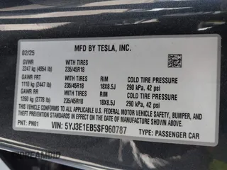 2025 Tesla Model 3 Long Range с VIN 5YJ3E1EB5SF960787, выставлен на аукционе IAAI как лот 42231981 с пробегом Не указан миль и . История ставок и продаж доступна на DreamBid. Изображение 9.