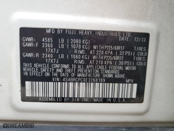 2014 Subaru Outback 2.5i Limited with VIN 4S4BRCPC0E3268189, listed as a Copart auction lot 42462735 with 112,421 mi miles and Salvage Title. Bid and sale history available at carsss.com. Image 13.