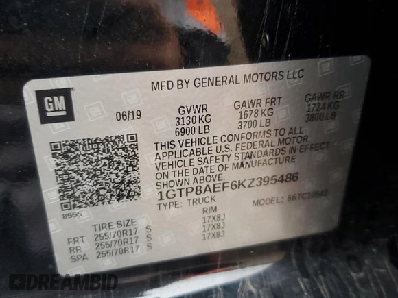 2019 GMC Sierra 1500 with VIN 1GTP8AEF6KZ395486, listed as a Copart auction lot 83339674 with 75,815 mi miles and Non Repairable. Bid and sale history available at DreamBid. Image 12.