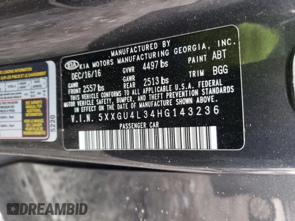 2017 Kia Optima EX with VIN 5XXGU4L34HG143236, listed as a Copart auction lot 49282095 with 152,818 mi miles and Salvage Title. Bid and sale history available at carsss.com. Image 13.