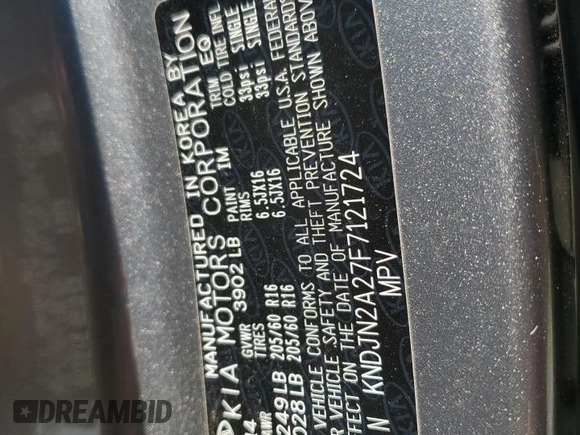 2015 Kia Soul with VIN KNDJN2A27F7121724, listed as a Copart auction lot 51036535 with 57,590 mi miles and Salvage Title. Bid and sale history available at DreamBid. Image 12.