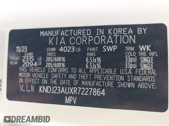 2024 Kia Soul S with VIN KNDJ23AUXR7227864, listed as a IAAI auction lot 42085723 with 28,767 mi miles and . Bid and sale history available at DreamBid. Image 9.