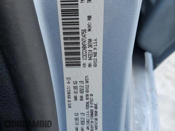 2015 Chrysler 200 Limited with VIN 1C3CCCABXFN714756, listed as a Copart auction lot 89199175 with 173,837 mi miles and Salvage Title. Bid and sale history available at DreamBid. Image 12.
