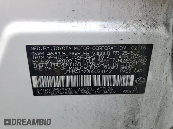 2016 Lexus IS 200t z VIN JTHBA1D22G5024142, wystawiony jako Copart lot #50451515 z przebiegiem 76 386 mil mil oraz Szkoda całkowita • Salvage title. Historia ofert i sprzedaży dostępna na DreamBid. Obrazek 12.