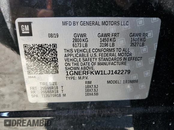 2020 Chevrolet Traverse LS with VIN 1GNERFKW1LJ142279, listed as a Copart auction lot 66882814 with 91,958 mi miles and Salvage Title. Bid and sale history available at carsss.com. Image 13.