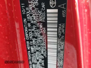 2012 Toyota Yaris L with VIN JTDJTUD30CD507484, listed as a Copart auction lot 53858105 with 81,656 mi miles and Salvage Title. Bid and sale history available at carsss.com. Image 12.