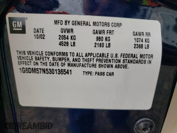 2003 Cadillac CTS with VIN 1G6DM57N530136541, listed as a Copart auction lot 59590594 with 92,218 mi miles and Non Repairable. Bid and sale history available at carsss.com. Image 12.