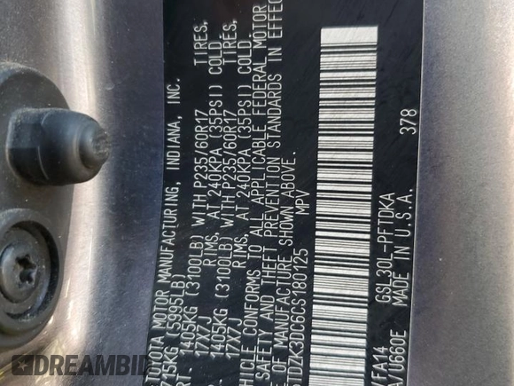 2012 Toyota Sienna with VIN 5TDZK3DC6CS180125, listed as a Copart auction lot 49168735 with 177,951 mi miles and Salvage title. Bid and sale history available at DreamBid. Image 13.