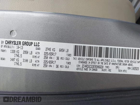 2014 Dodge Grand Caravan SXT z VIN 2C4RDGCG3ER206620, wystawiony jako IAAI lot #42380639 z przebiegiem 201 580 mil mil oraz . Historia ofert i sprzedaży dostępna na DreamBid. Obrazek 9.