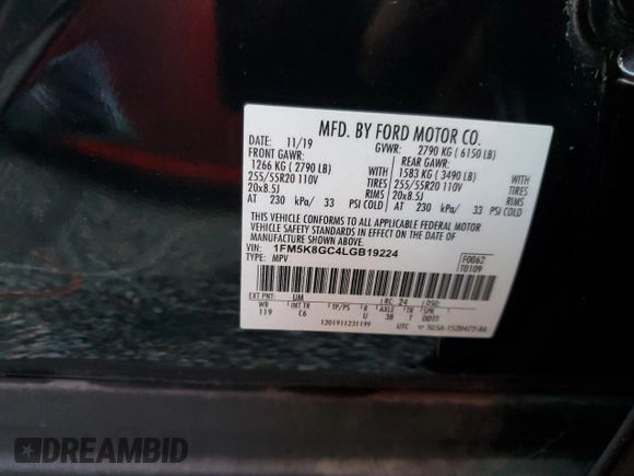 2020 Ford Explorer ST with VIN 1FM5K8GC4LGB19224, listed as a Copart auction lot 74131374 with Not Provided miles and Salvage Title. Bid and sale history available at DreamBid. Image 14.