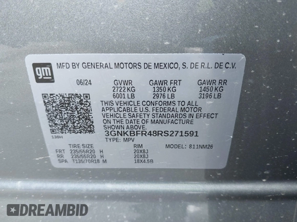 2024 Chevrolet Blazer Premier with VIN 3GNKBFR48RS271591, listed as a IAAI auction lot 42406345 with 10,306 mi miles and . Bid and sale history available at DreamBid. Image 9.