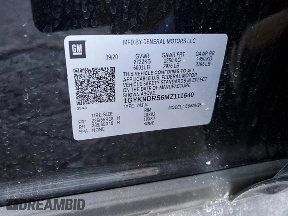 2021 Cadillac XT5 AWD Premium Luxury with VIN 1GYKNDRS6MZ111640, listed as a Copart auction lot 46567035 with 57,484 mi miles and Salvage Title. Bid and sale history available at DreamBid. Image 15.