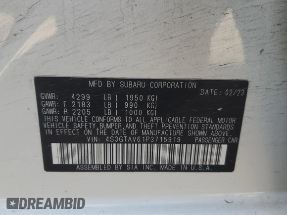 2023 Subaru Impreza Premium z VIN 4S3GTAV61P3715919, wystawiony jako Copart lot #53174715 z przebiegiem 72 428 mil mil oraz Szkoda całkowita • Salvage title. Historia ofert i sprzedaży dostępna na DreamBid. Obrazek 14.