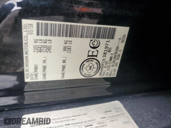 2018 Nissan Maxima S z VIN 1N4AA6AP2JC381971, wystawiony jako Copart lot #54292225 z przebiegiem 62 150 mil mil oraz Szkoda całkowita • Salvage title. Historia ofert i sprzedaży dostępna na DreamBid. Obrazek 12.