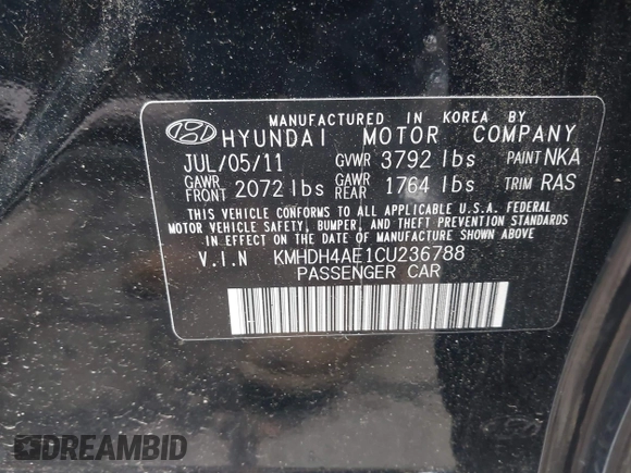 2012 Hyundai Elantra GLS с VIN KMHDH4AE1CU236788, выставлен на аукционе IAAI как лот 42166571 с пробегом 138 710 миль миль и . История ставок и продаж доступна на DreamBid. Изображение 9.