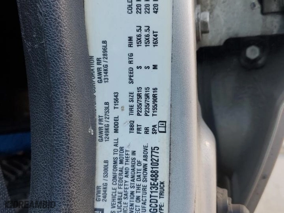 2008 Chevrolet Colorado LT w/1LT with VIN 1GCDT13E488102775, listed as a Copart auction lot 79864924 with 135,638 mi miles and Salvage Title. Bid and sale history available at carsss.com. Image 12.