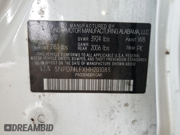 2017 Hyundai Elantra SE z VIN 5NPD74LFXHH201083, wystawiony jako Copart lot #58421435 z przebiegiem 174 744 mil mil oraz Szkoda całkowita • Salvage title. Historia ofert i sprzedaży dostępna na DreamBid. Obrazek 13.
