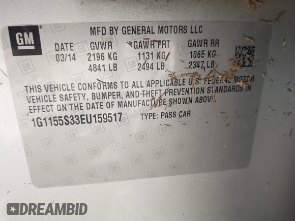 2014 Chevrolet Impala LTZ with VIN 1G1155S33EU159517, listed as a IAAI auction lot 41991045 with 222,294 mi miles and . Bid and sale history available at DreamBid. Image 9.