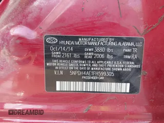 2015 Hyundai Elantra SE z VIN 5NPDH4AE1FH599305, wystawiony jako IAAI lot #42082653 z przebiegiem Nie podano mil oraz . Historia ofert i sprzedaży dostępna na DreamBid. Obrazek 9.