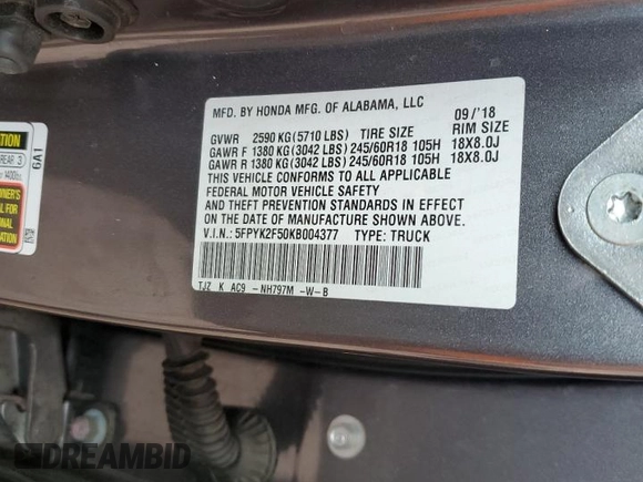 2019 Honda Ridgeline RTL z VIN 5FPYK2F50KB004377, wystawiony jako Copart lot #45121915 z przebiegiem 150 785 mil mil oraz Szkoda całkowita • Salvage title. Historia ofert i sprzedaży dostępna na DreamBid. Obrazek 12.